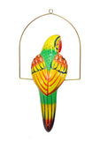 Ceramic Hanging Parrot with Perch-22.5 Inches High, Multi-Color, Hand Painted