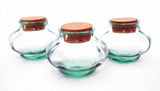 Set of 6, Spanish Green Recycled Glass Pumpkin Shape Spice Jar with Cork-10 Ounces, 3 Inches High x 3.5 Inches in Diameter