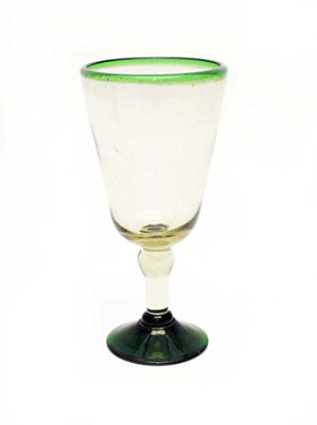Set of 4, Recycled Glass, Green Rimmed Water Goblets-14 Ounces