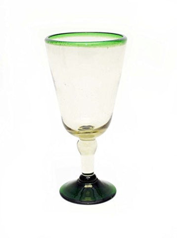 Set of 4, Green Rimmed Water Goblets, 14 Ounces, Recycled Glass