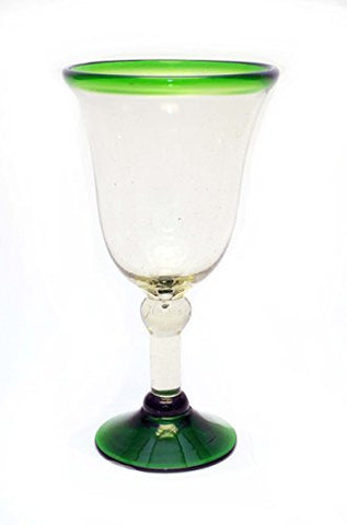 Set of 4, Green Rimmed Wine Goblets, Bell Shaped-12 Ounces