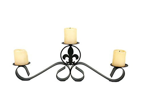 Wrought Iron 3 Pillar Centerpiece, Fleur De Lis Design Candle holder-21 Inches Long