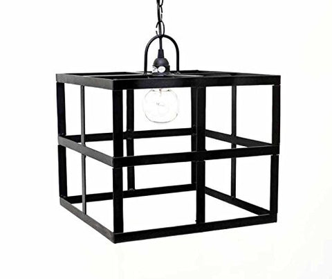 Square Frame Hanging Lamp, with Socket set and 3 Feet of Chain-12 Inches High X 14 Inches Wide