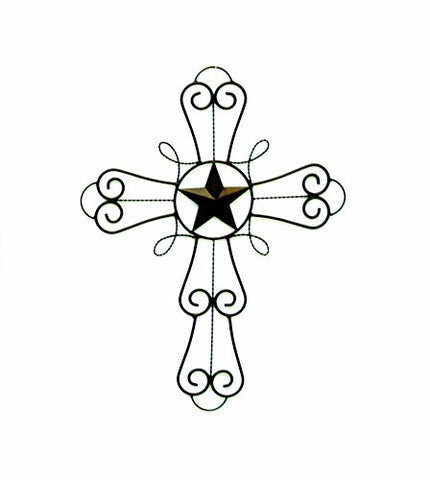 Iron Wall Cross with Star Symbol, Decorative Design-20 Inches High X 15 Inches Wide