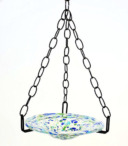 Small Hanging Bird Feeder with Ocean Blue Confetti Bowl-16 Inches High X 8-10 Inches Wide