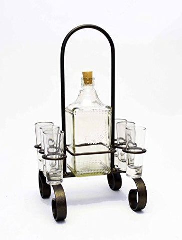 Iron Carrier with Tequila Bottle and Shot Glass- 16 Inches High