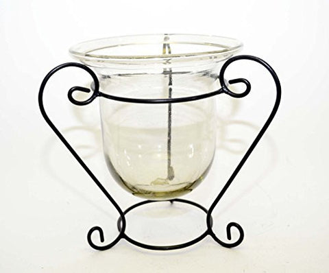 Handmade Iron Stand with Clear Glass Bowl, Bronze Color- 10 1/2 Inches High x 11 Inches Wide