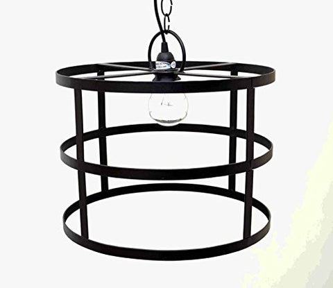 Cylinder Frame Hanging Lamp with Socket Set & 3 Feet of Chain- 12 Inches High x 16 Inches in Diameter
