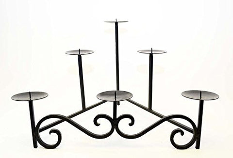Handmade Scroll Wrought Iron Hearth Candle Holder, Bronze Color-15 Inches High x 22.5 Inches Wide