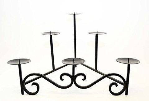 Handmade Scroll Wrought Iron Hearth Candle Holder, Bronze Color-15 Inches High X 22.5 Inches Wide
