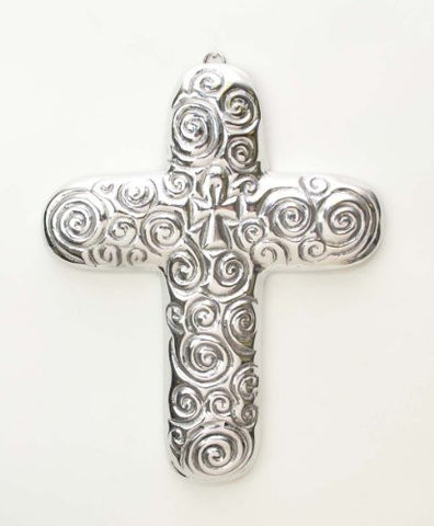 Polished Aluminum Wall Cross with Spirals-9.5 Inches High