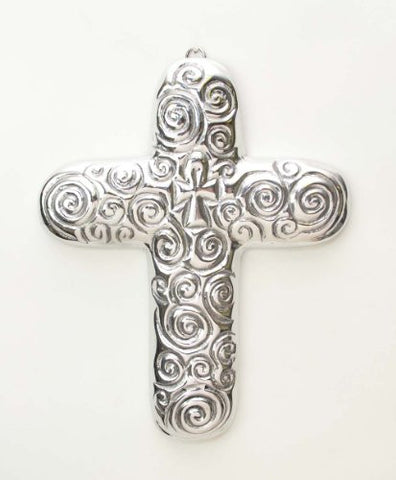 Polished Aluminum Wall Cross w/ Spirals-9.5 Inches High