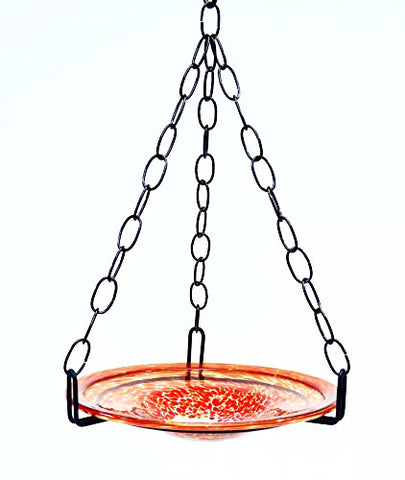 Small Hanging Bird Feeder with Confetti Red Bowl-16 Inches High x 8-10 Inches Wide