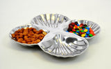 Aluminum 4 Section, Shell Shaped Snack Dish-9.5 Inches Long x 9.5 Inches Wide