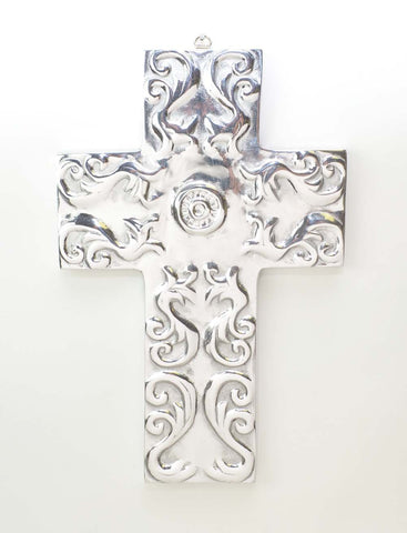 Polished Aluminum Sun Wall Cross-12.5 Inches High