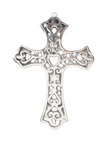 Polished Aluminum Wall Cross w/Hearts- 10 Inches High