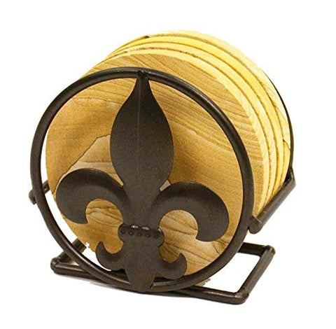 Iron Coaster Holder, Fleur De Lis Symbol- 4.25 Inches in Diameter