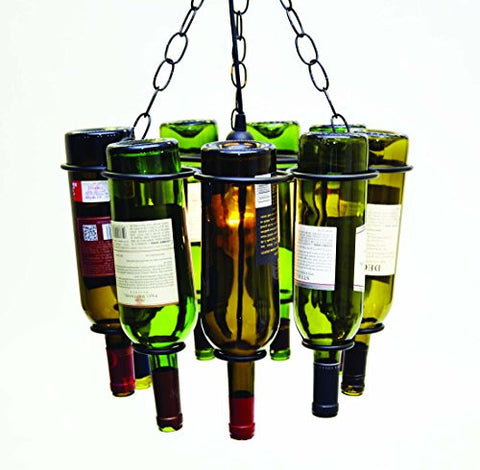 Hanging Wine Bottle Pendant Lamp, Holds 9 Empty Wine Bottles-11.5 Inches High x 15 Inches Diameter