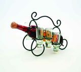 Wrought Iron Bottle Holder w/ 6 Clear Shot Glasses Set-11 Inches Wide x 8.5 Inches Wide
