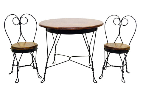 Childs Antique Reproduction Ice Cream Parlor Furniture Set, Table and 2 Chairs-Table is 19.5 Inches High