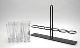 Tequila Flight Iron Stand with 6 Shooter Glasses-11.75 Inches Long