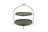 Laredo Import Iron & Rustic Wood Two Tier Buffet Platter Stand-20.5 Inches High x 18.25 Inches Wide, w/ Green Wood