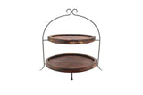 Laredo Import Iron & Rustic Wood Two Tier Buffet Platter Stand-20.5 Inches High X 18.25 Inches Wide, w/ Red Wood