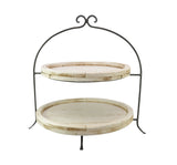 Laredo Import Iron & Rustic Wood Two Tier Buffet Platter Stand-20.5 Inches High X 18.25 Inches Wide, w/ White Wood