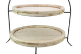 Laredo Import Iron & Rustic Wood Two Tier Buffet Platter Stand-20.5 Inches High X 18.25 Inches Wide, w/ White Wood