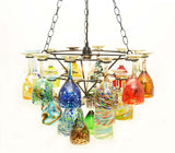 Wrought  Iron Wine Glass Socket Set Chandelier with Assorted Glasses-21.75 Inches Wide X 33 Inches High