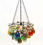 Wrought  Iron Wine Glass Socket Set Chandelier with Assorted Glasses-21.75 Inches Wide X 33 Inches High