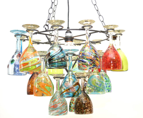 Wrought  Iron Wine Glass Socket Set Chandelier with Assorted Glasses-21.75 Inches Wide X 33 Inches High
