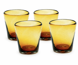 Set of 4, Handmade Mexican Amber Rocks Glasses, Recycled Glass-4 Inches High, 12 Ounces