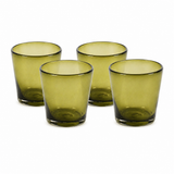 Set of 4, Handmade Mexican Olive Green Rocks Glasses, Recycled Glass-4 Inches High, 12 Ounces