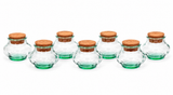 Set of 6, Spanish Green Recycled Glass Pumpkin Shape Spice Jar with Cork-10 Ounces, 3 Inches High x 3.5 Inches in Diameter