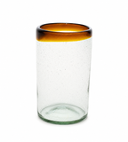 Set of 4, Amber Rimmed Ice Tea Glasses, 20 Ounces, Recycled Glass, Handmade