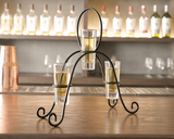Tequila Flight Iron Stand with 3 Shot Glasses-11 Inches Tall