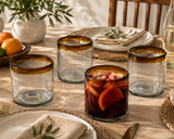 Set of 4, Amber Rim Double Old Fashioned Rocks Glasses, 14-16 Ounces, Recycled Glass, Handmade