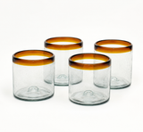 Set of 4, Amber Rim Double Old Fashioned Rocks Glasses, 14-16 Ounces, Recycled Glass, Handmade
