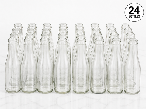 Clear Glass Bottles, Small-200ml (6.7 oz) – Set of 24– 7 7/8” Tall – Reusable Juice, Kombucha, Beverage Bottles