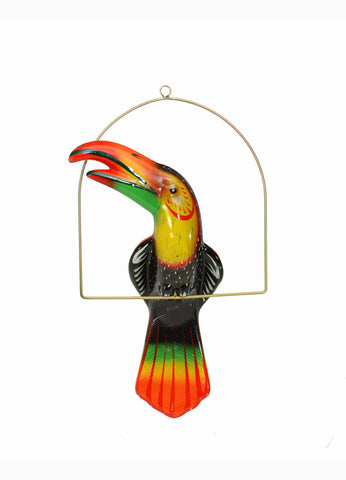 Ceramic Hanging Toucan with Perch-21 Inches High, Multi-Color, Hand Painted