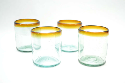 Set of 4, Amber Rimmed Cocktail/Juice Glass-10-12 ounces, Recycled Glass