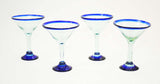 Set of 4, Blue Rimmed Martini Glasses, 12 Ounces, Recycled Glass