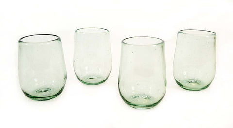 Set of 4 Recycled Clear Stemless Wine Glasses-16 Ounces, Mexico