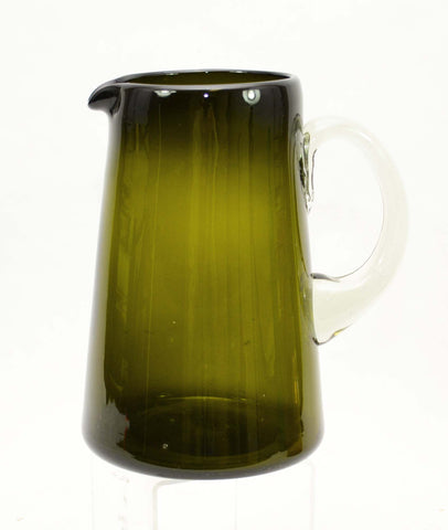 Handblown Recycled Classic Pitcher, Olive Green- 8.5 Inches High