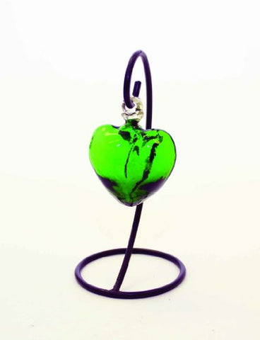 Handmade Green Color Glass Heart with Stand-7 Inches High