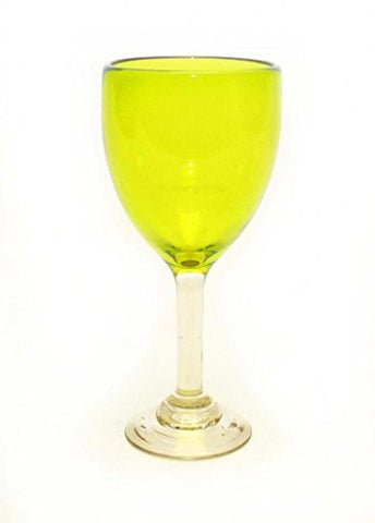 Set of 4, Mexican Recycled Wine Glasses, Lemon Lime Color-14 Ounces