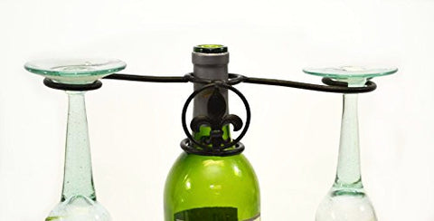 Iron Fleur De Lis Wine Glass Holder For Wine Bottle-10.25 Inches Wide