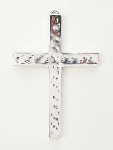 Polished Aluminum Hammered Look Wall Cross- 8.5 Inches High
