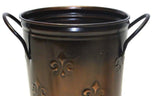 French Flower Bucket, Copperized Tin Fleur De Lis Pattern-10 Inches High x 5.5 Inches in Diameter